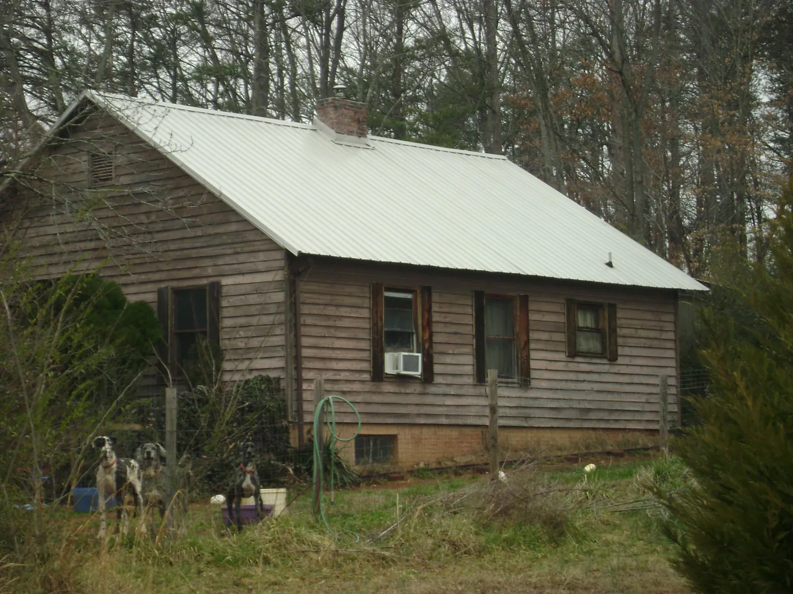 White metal roof on an old wood sided farmhouse, from a Asphalt Shingle Roof Repair job in Clontarf